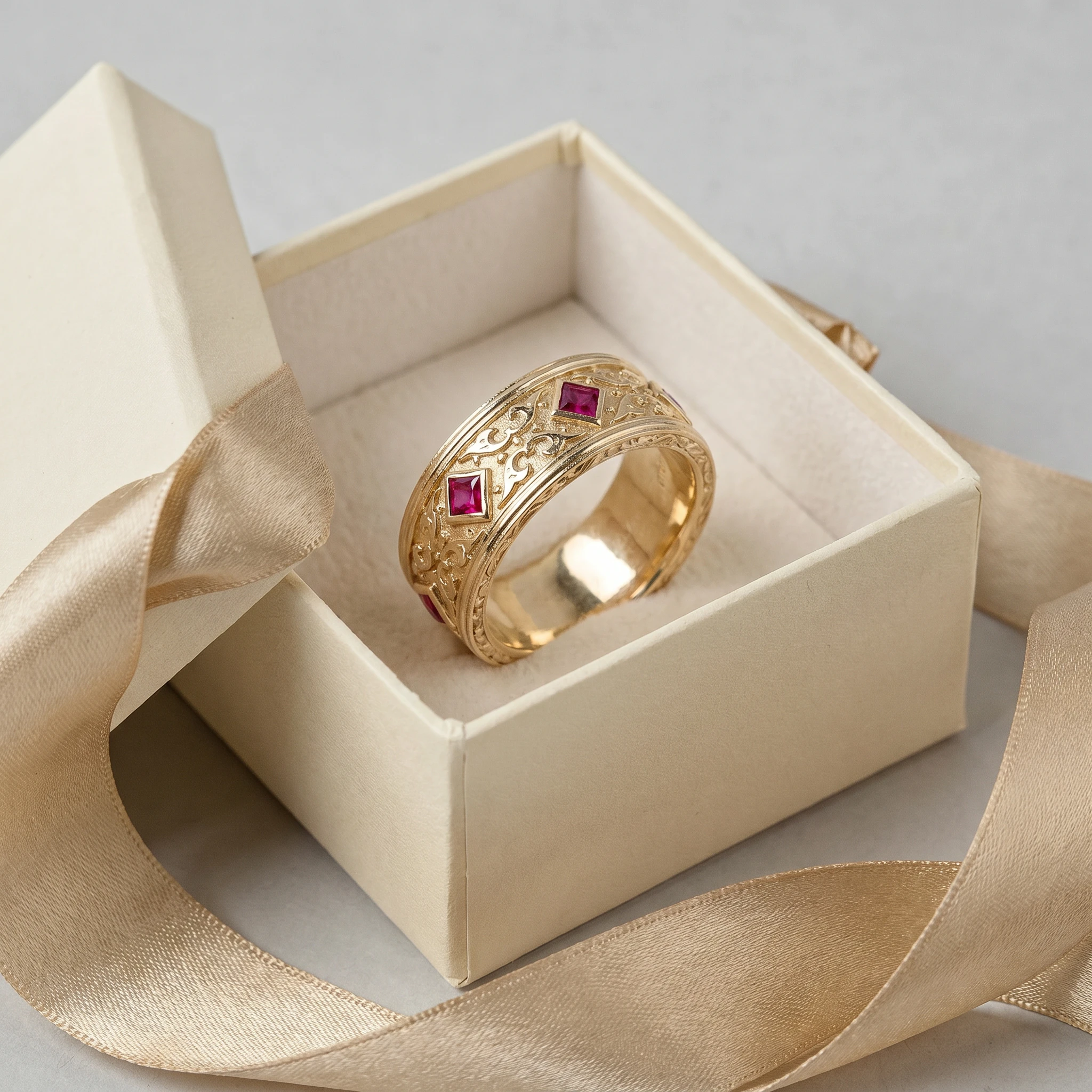 Engraved Eternity Princess Cut Ruby
